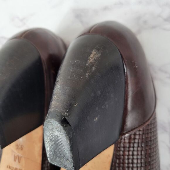 Paloma Vintage Italian Woven Leather Low Kitten Heel Pumps Brown - Picture 10 of 16